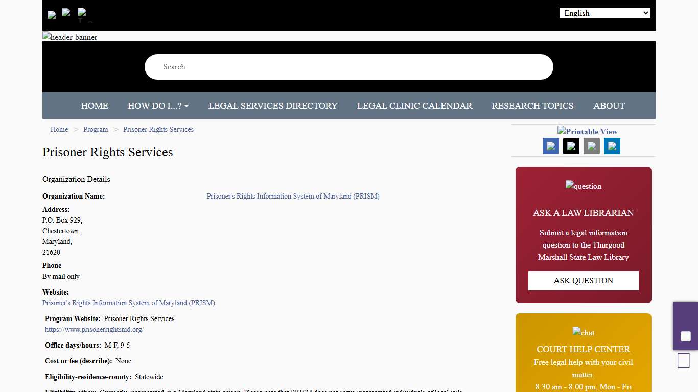 Prisoner Rights Services The Maryland People's Law Library